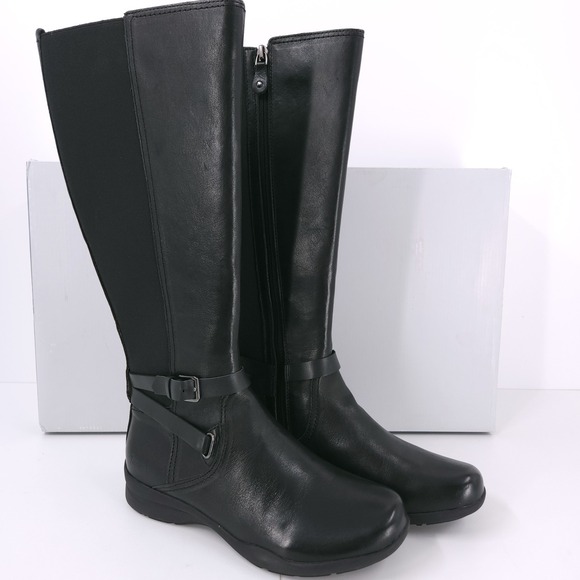 Jambu Taylor Knee High Leather Black Booties Buckle Zip Womens Size 7.5 M
